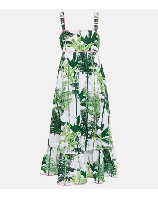 Juliet Dunn Green Printed Cotton Midi Dress