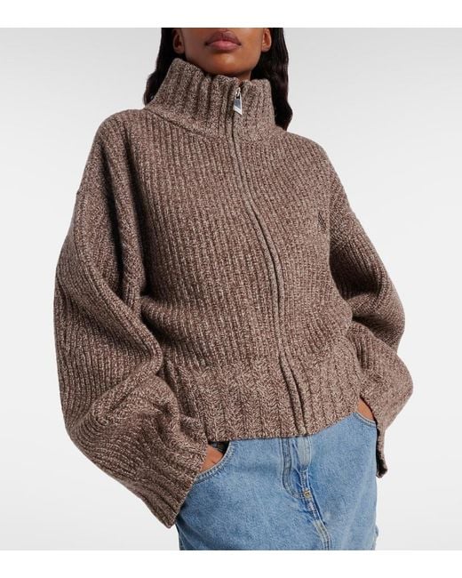 The Attico Brown Embroidered Wool And Cashmere Cardigan