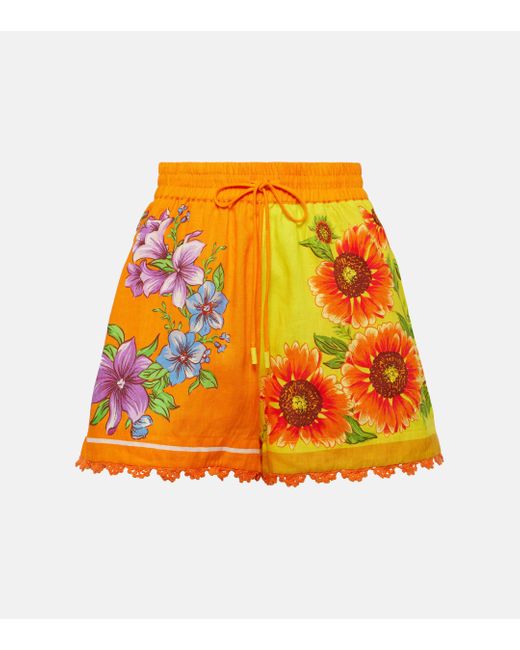ALÉMAIS Orange Jude Printed Linen Shorts