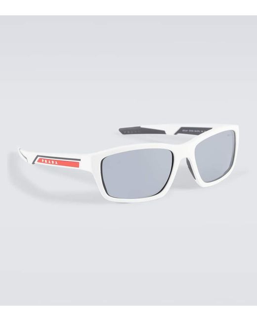 Prada Metallic Linea Rossa Rectangular Sunglasses for men