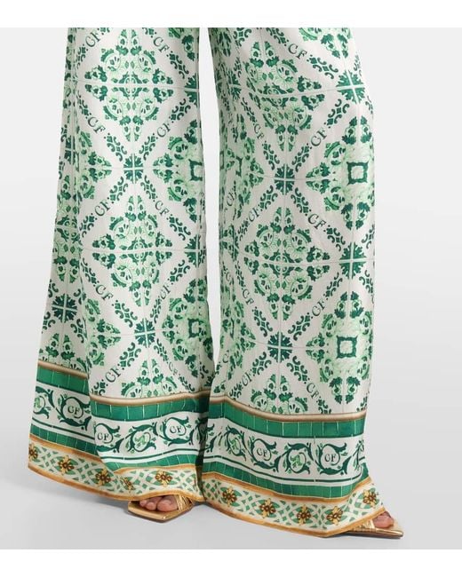 Pantalon Ample Imprime En Soie Camilla en coloris Green