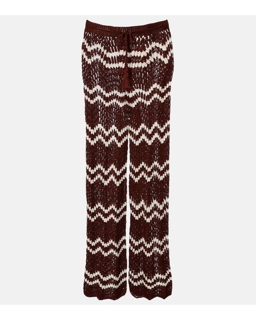 Anna Kosturova Brown Crochet Cotton Straight Pants