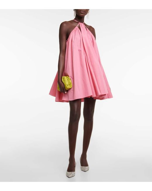 Oscar de la Renta Halterneck Cotton Minidress in Pink