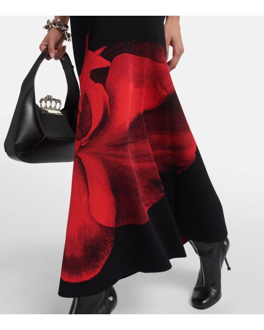 Robe Longue En Mailles Jacquard À Motif Fleuri Alexander McQueen en coloris Red