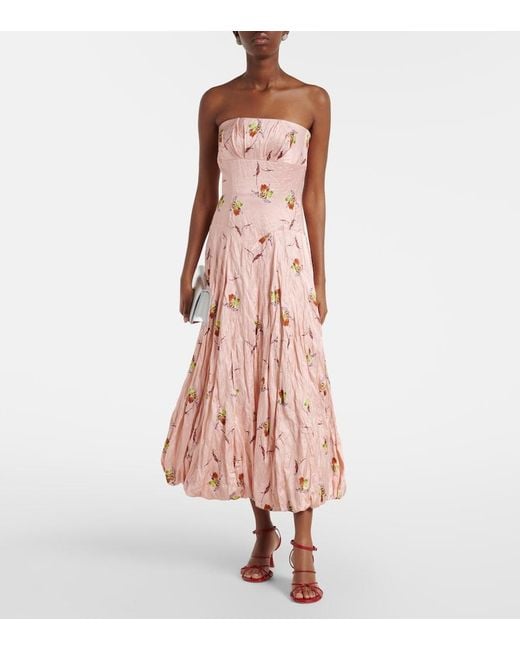 Emilia Wickstead Pink Kaia Floral Satin Bustier Dress