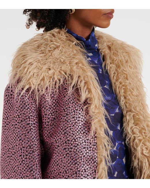 Dries Van Noten Purple Jacke Aus Jacquard Mit Faux Fur