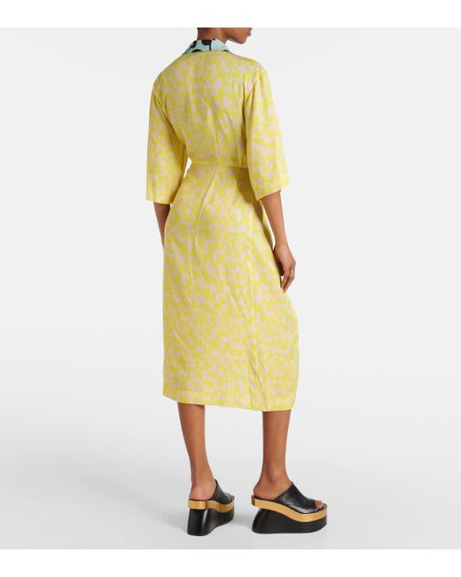 Dries Van Noten Yellow Printed Wrap Midi Dress