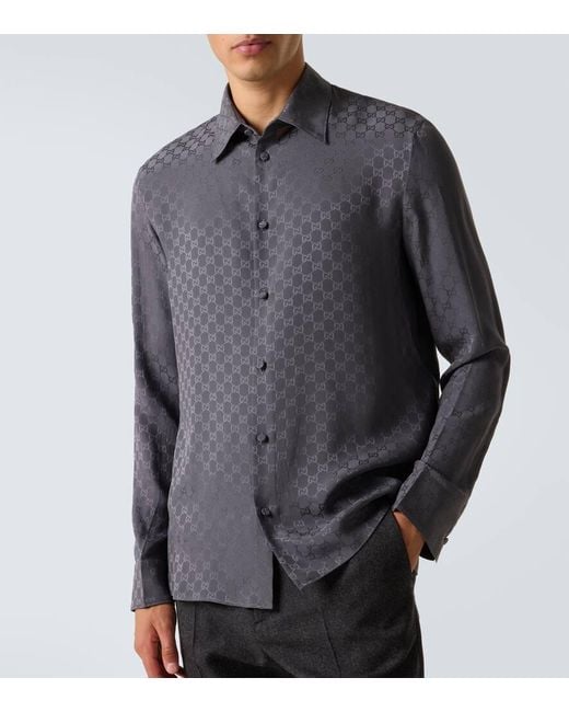 Gucci Blue Gg Silk Shirt for men