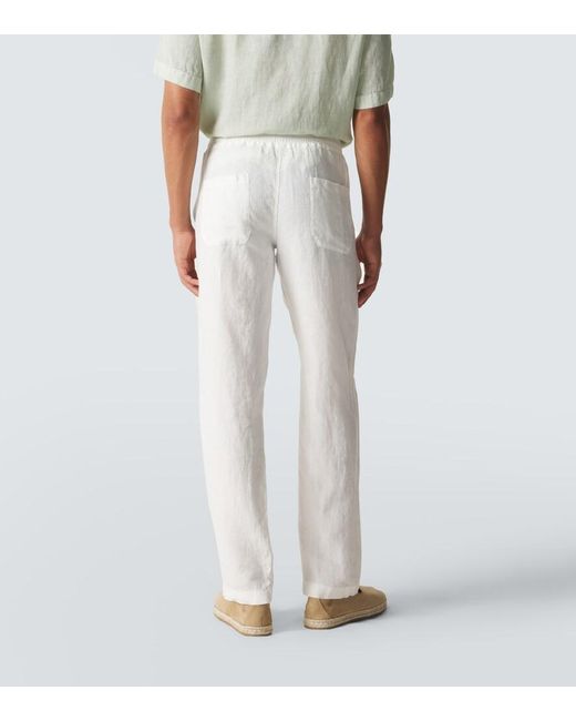 Thom Sweeney White Linen Straight Pants for men