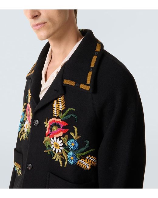 Bode Black Beaded Aquitaine Embellished Wool Jacket for men