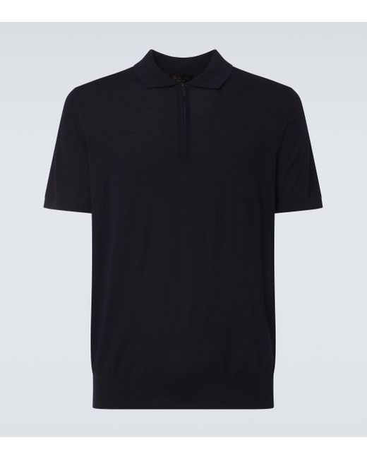 Loro Piana Black Wool Zip-Up Polo Shirt for men