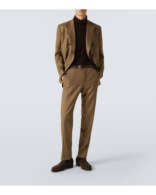 Traje Cruzado De Sarga De Lana Zegna de hombre de color Natural