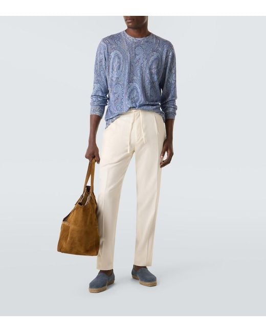 Etro Blue Paisley Silk And Cashmere Sweater for men