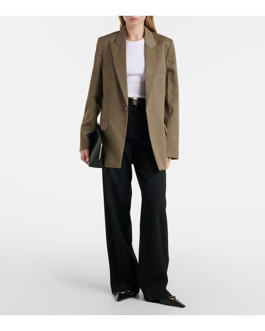 Victoria Beckham Green Belted Wool-Blend Blazer