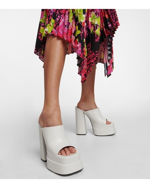 Versace White Leather Platform Mules