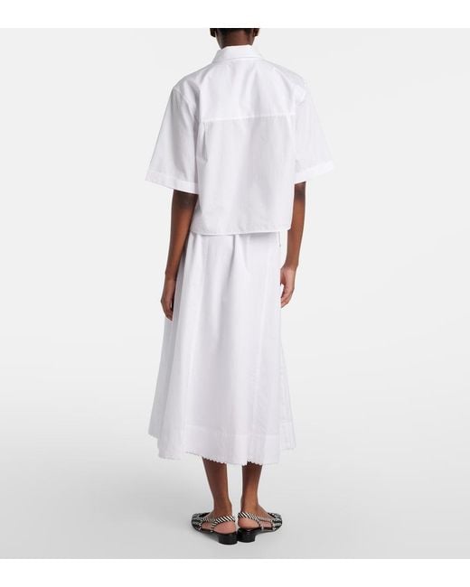 Vince White Scalloped Cotton Poplin Midi Skirt