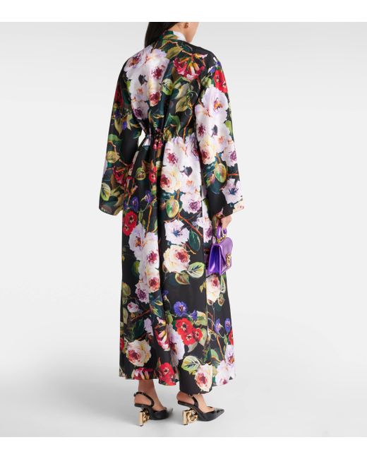 Dolce & Gabbana Black Floral Silk Satin Shirt Dress