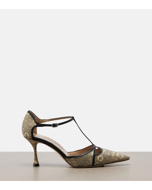 Manolo Blahnik Metallic Gish Lizard-Print Leather Pumps