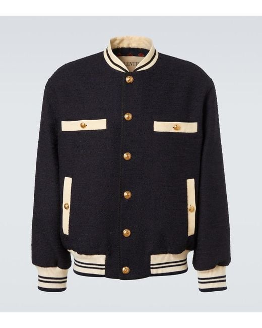 Valentino Blue Tweed Bomber Jacket for men