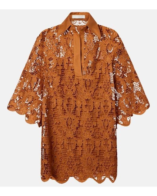 Zimmermann Brown Coco Scalloped Lace Top