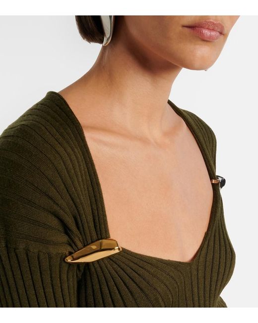Bottega Veneta Green Ribbed-Knit Cashmere And Silk Top