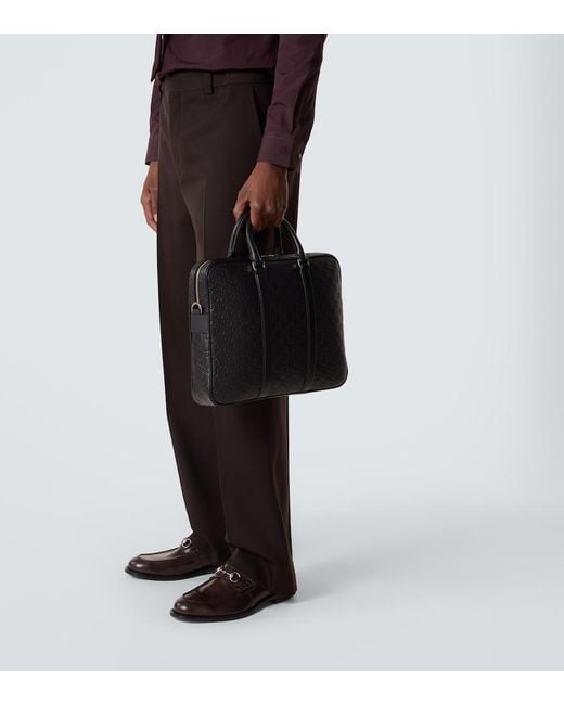 Gucci Black Gg Emblem Debossed Leather Briefcase for men