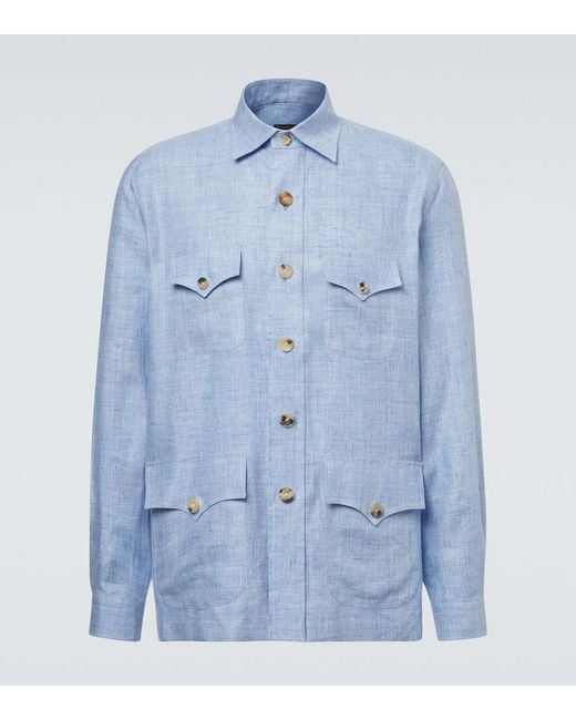 Rubinacci Blue Linen Field Jacket for men