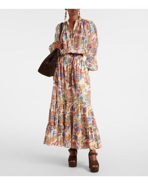 Etro White Paisley Tiered Cotton Maxi Skirt