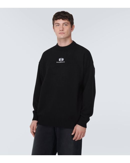Balenciaga Black Logo Cashmere And Wool Sweater for men