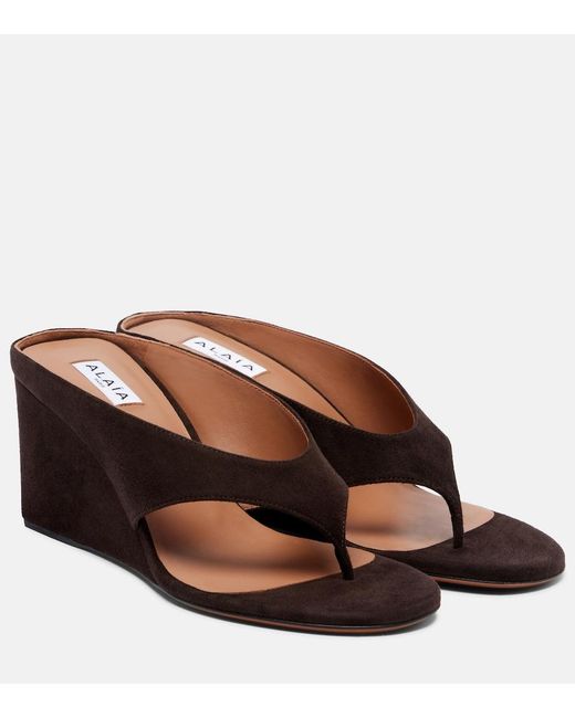 Alaïa Brown Cube Suede Wedge Sandals