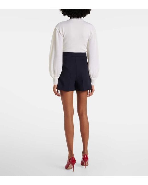 Max Mara Blue Zic High-Rise Wool-Blend Canvas Shorts