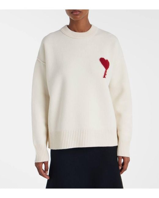 AMI White Ami De Cour Virgin Wool Sweater