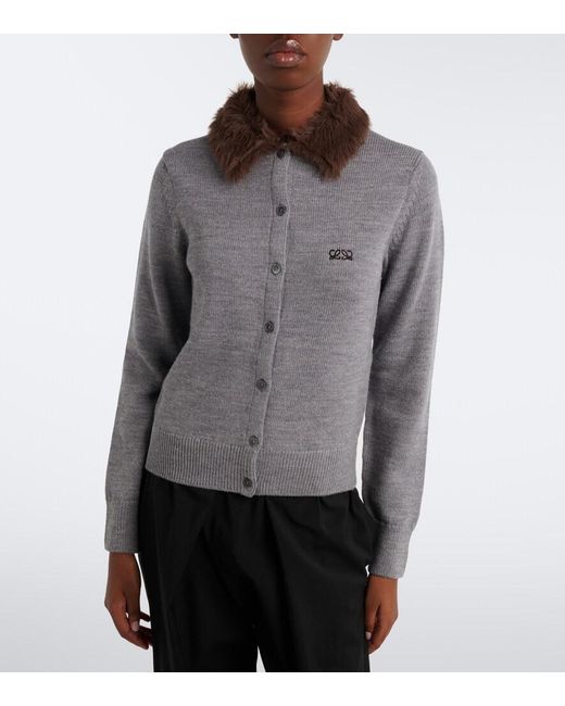 Loewe Gray Double L Ribbed-Knit Wool Cardigan