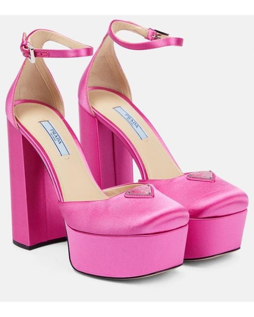 Prada Pink Satin Platform Pumps