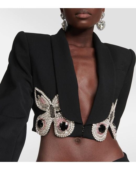 Blazer Cropped De Lana Con Cristales Area de color Black