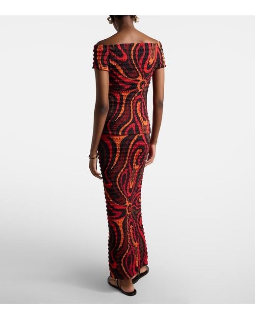 Emilio Pucci Red Occhi Smocked Maxi Skirt