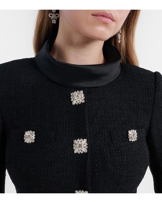 Self-Portrait Black Boucle Taffeta Midi Dress