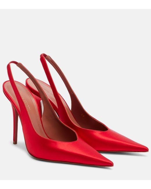 AMINA MUADDI Red Anok Satin Slingback Pumps