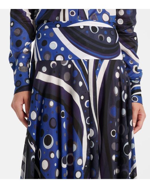 Emilio Pucci Blue Printed Cotton Muslin Maxi Skirt