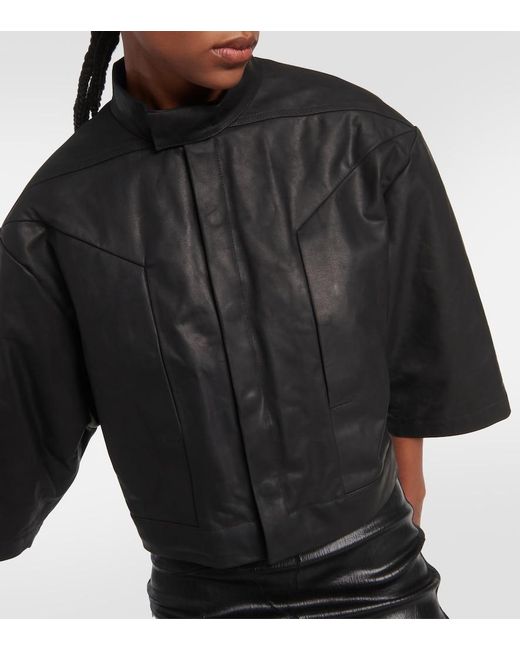 Rick Owens Black Cropped Leather Jacket