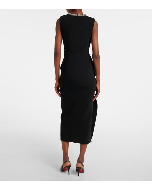 Roland Mouret Black Embellished Peplum Satin Crepe Midi Dress