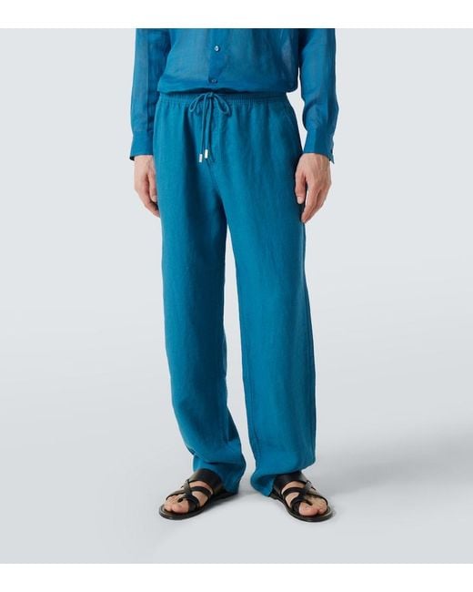 Vilebrequin Blue Linen Wide-Leg Pants for men