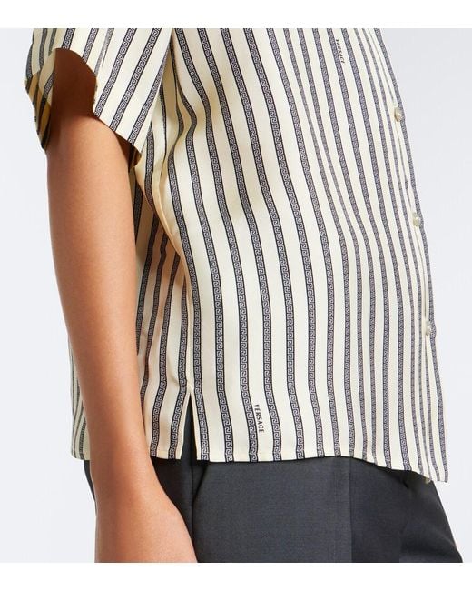 Versace Yellow Striped Silk Bowling Shirt