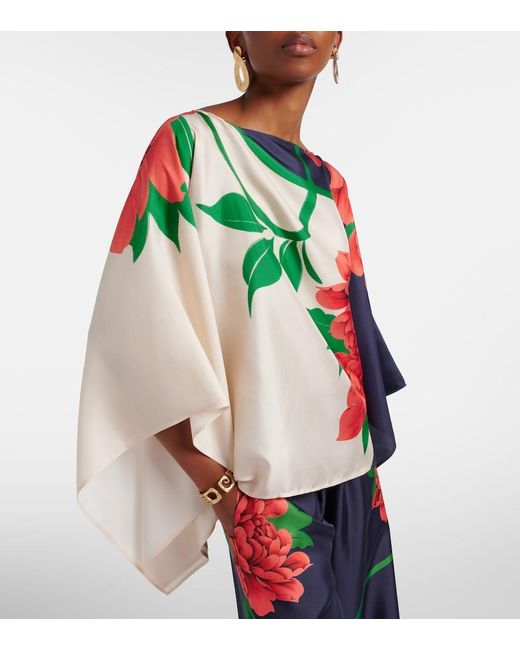 LaDoubleJ Green Square Floral Silk Twill Top