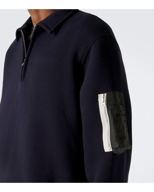 Sacai Blue Cotton-Blend Polo Sweatshirt for men