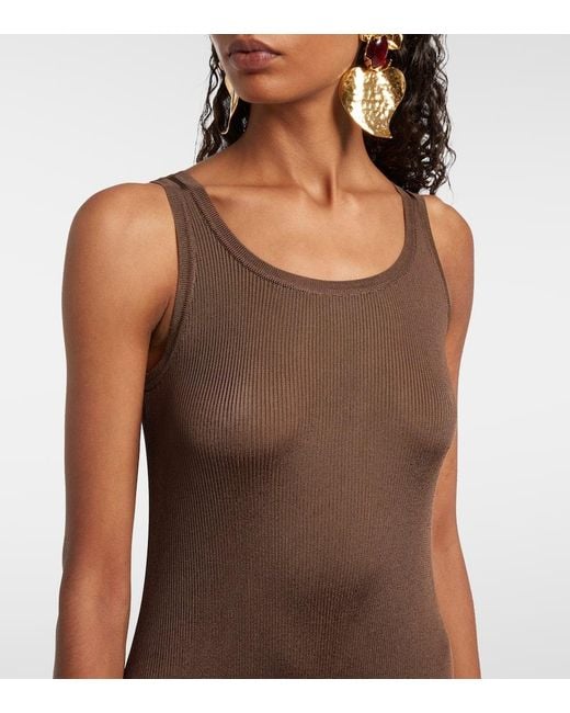 Saint Laurent Brown Ribbed-Knit Maxi Dress
