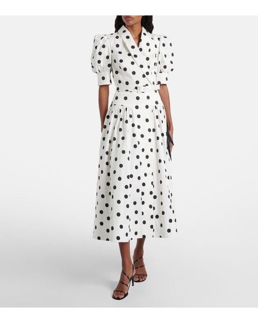Rebecca Vallance White Maisie Polka-Dot Cotton-Blend Midi Dress