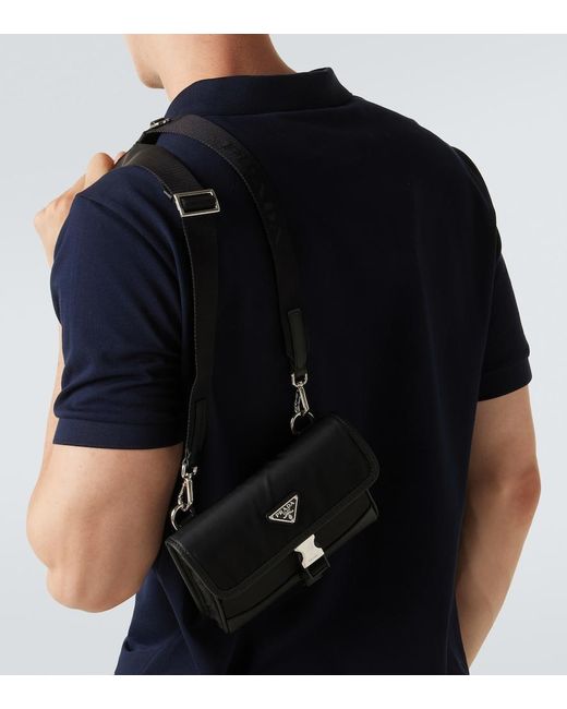 Prada Black Re-Nylon Leather-Trimmed Shoulder Bag for men