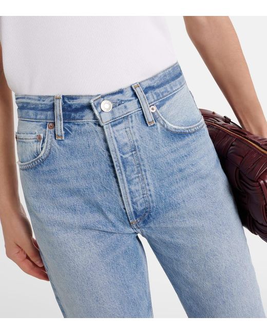 Agolde Blue 90's Pinch Waist High-Rise Straight Jeans