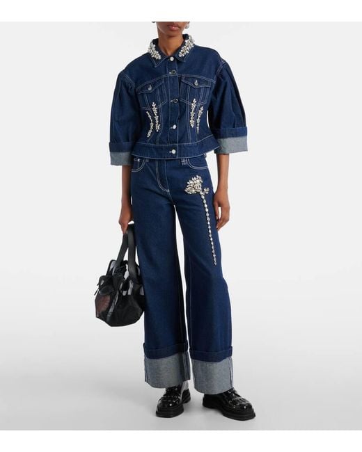 Simone Rocha Blue Straight Jeans Mit Kristallen